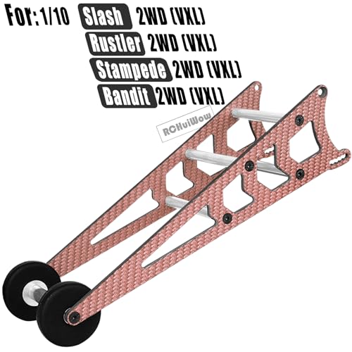 RC Wheelie Bar w/Mount Upgrades Part for 1/10 Slash Rustler Bandit 2WD(VXL),Carbon Fibre Wheelie Bar Kit Tail Wheel Head up Wheel Assembly Hops Up,Red - color: Red(1set)
