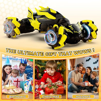 Gesture Sensing RC Stunt Car, Toys for 6-12 Years Old Boys, Birthday Gifts | Hand Controlled Remote Controlled Car 2.4GHz & 4WD , 360°Drifts Offroad with Lights & Music, Gifts for Kids Ages 6-12 - color: Black Yellow
