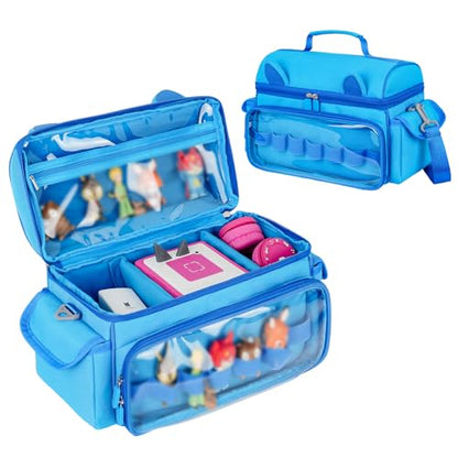 Carrying Case Compatible with Toniebox 2 & 1 Starter Set & Tonies Figures | Cute Storage Bag Fits for Tonies Characters, Headphones & Accessories, Travel Case with Clear Pocket & Speaker Window,Blue - color: Blue