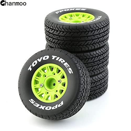 1/10 RC Short Course Truck Tires And Wheels With 12mm 14mm 17mm Hex 113mm 1/8 Rubber Tyres For 1/8 or 1/10 Scale On Road Car HSP Sonic 94102 GT PTG-2 Tamiya TT02 RC Racing Car 4PCS (Green A) - color: Green A