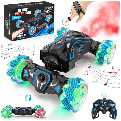 Gesture Sensing RC Stunt Car, Remote Control Car Toys for Boys 6-8-12, 360° Rotating 4WD Twist Cars with Light Music & Spray, Birthday Xmas Gifts for Kids Age 6 7 8 9 10 11 12, 2.4Ghz Hand Controlled