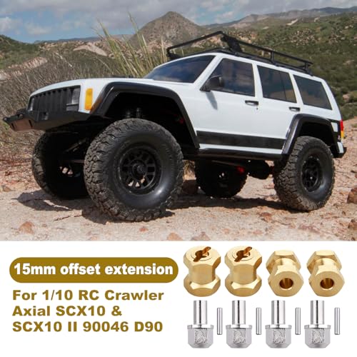4PCS CrazyHobby Brass RC 12mm Wheel Hubs Extensions Wheel Spacers Hex Drive Adapter for 1/10 RC Crawler Axial SCX10 & SCX10 II 90046 D90 (15mm) - size: 15mm