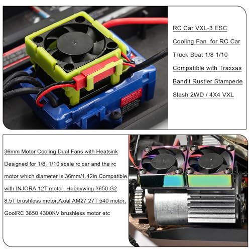 VXL-3s ESC Cooling Fan and Motor Cooling Fan 28000 RPM Dual Fan Set for 1/10 Traxxas Slash 4x4 Stampede 4x4 Rustler 4x4 VXL Hoss 4×4 Velineon VXL 3s Heat Sink Replace #3340, Grey & Green - style: SRQ-Grey Green