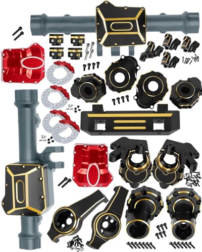 RC Upgrades Part for 1/10 TRX4,Brass Front & Rear Portal Axles,Diff Covers,Inner & Outer Portal Cover Housing,Axle Mount,Caster Blocks C Hub Carrier,Hex Hub w/Red Diff Covers,Titanium - color: Titanium (Upgrades)