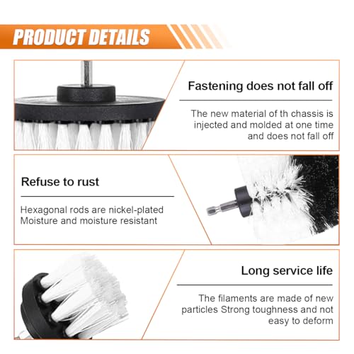 3PCS Car Detailing Drill Brush Set, Car Interior Power Scrubber Brush, Wheel Cleaner Drill Brush, Car Wash Cleaning Kit for Floor, Grout, Car Mats, Tub, Tile, Bathroom, Carpet (White) - color: White