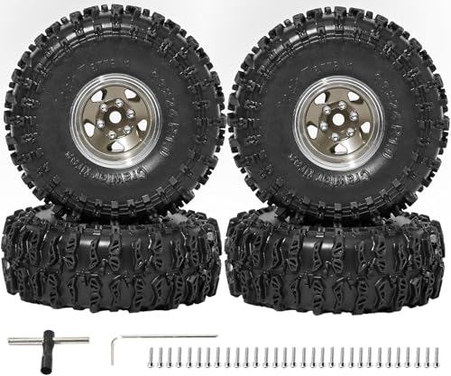 1.0 Beadlock Wheels and Tires Set 4PCS, All Terrain Soft Tires with CNC Aluminum Beadlock Wheels, Compatible with Traxxas TRX4M, Axial SCX24, FMS FCX24 FCX18, AX24, 1/18 1/24 RC Crawlers - color: Bronze