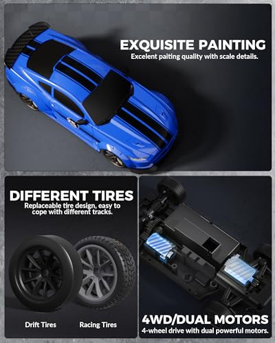 RACEN RC Drift Cars, 1:20 Remote Control Car for Adults Boys Girls Kid | 4WD, LED Light, 2.4GHz, 20KM/H, 2 Batteries, Drifting Tires, Racing Sport Toy Gift - color: Blue