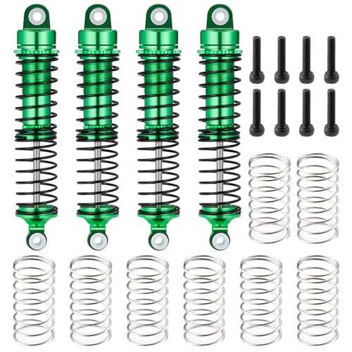 Aluminum Shocks Long Threaded Shock Absorber Front & Rear Full Metal Oil Damper Set Compatible with Traxxas 1/18 LaTrax Teton Desert Prerunner, Replace Parts 7660 7665(4-Pack) (Green) - color: Green