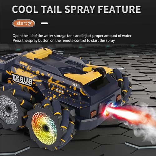 6WD Remote Control Car, 2.4GHz Gesture Sensing RC Stunt Car with Spray, Lights & Music, 360° Rotation RC Cars Chirstams Gifts (Yellow) - color: Yellow