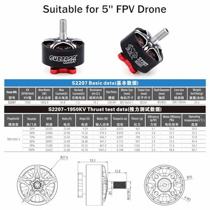 Surpass Hobby S2207 Brushless Motor 1950KV Shaft 5mm 6S Drone Motor for 5-6Inch Propeller RC Models FPV Quadcopter Multicopters - size: 1950kv, style: S2207-1pcs