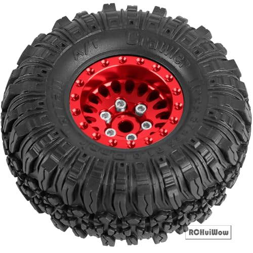 RC 1.0 Beadlock Wheels and Tires for 1/18 TRX4M,1/24 SCX24 RC Crawler,Alloy Aluminium RC Wheels 1.0 Beadlock Rims Soft Rubber Tires,4PCS,Red - color: Red(4pcs)