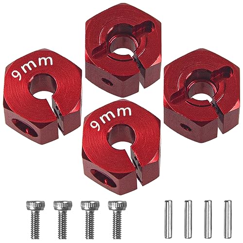 Aluminum Alloy 12mm Wheel Hex Hub Drive Adapters with Pins Screws Compatible with Axial SCX10 HSP HPI Tamiya Redcat 1/10 RC Crawler Car (9mm, Red) - color: Red, size: 9mm