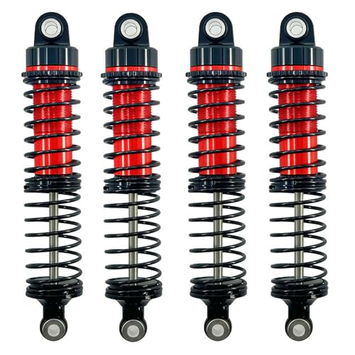 Aluminum Front & Rear Shock Absorber Set for 1/18 RC Cars, Threaded Oil Shocks Suspension Upgrade, 4-Pack (Red/Green) (Red) - color: Red