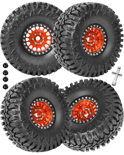 RC 1.9in Beadlock Wheels and Tires for 1/10 TRX4,Axia1 SCX10 II 90046 SCX10 III,D90 RC Crawler Car,Alloy 1.9in rc Beadlock Rims,Soft Rubber 1.9in rc Beadlock Tires,4pcs,Orange - color: Orange(4pcs)