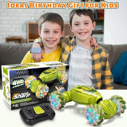 Gesture Sensing RC Stunt Car, Remote Control Car Christmas Birthday Gifts for Kids Age 6-12, 2.4Ghz Hand Controlled Twist Cars, 360° Rotating Off Road Car Toy for Boys Girls Age 6 7 8 9 10 11+(Green) - color: Green