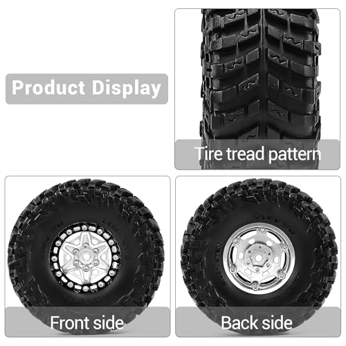 1.3" Pre-Assembled Beadlock Wheels and Tires 72mm (2.83in) for SCX24 TRX4M 1/18 1/24 RC Crawlers – Aluminum Rims, Rubber Tires with Foam Inserts, Easy-Install Upgrade Parts (Silver) - color: Silver 312