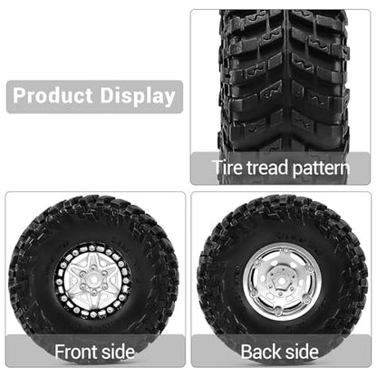 1.3" Pre-Assembled Beadlock Wheels and Tires 72mm (2.83in) for SCX24 TRX4M 1/18 1/24 RC Crawlers – Aluminum Rims, Rubber Tires with Foam Inserts, Easy-Install Upgrade Parts (Silver) - color: Silver 312