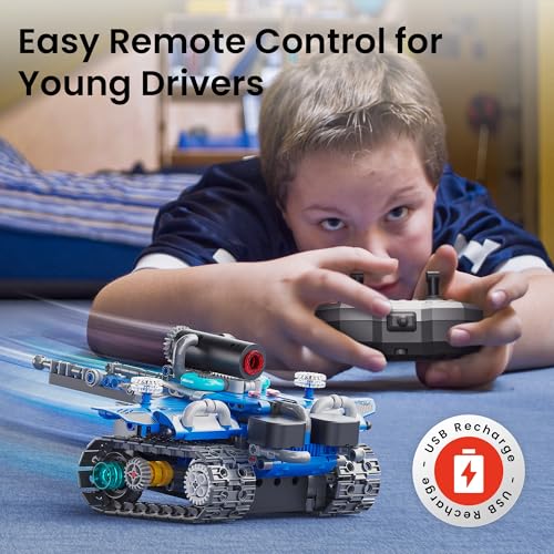 Sillbird STEM Robot Building Kit with Remote Control Gifts for Boys 8-14 | Coding Robotic Toy, Birthday Presents for Kids Ages 8+, App-Controlled, Buildable 5in1 Models, LED Eyes, 596 Pieces - color: Blue