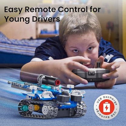 Sillbird STEM Robot Building Kit with Remote Control Gifts for Boys 8-14 | Coding Robotic Toy, Birthday Presents for Kids Ages 8+, App-Controlled, Buildable 5in1 Models, LED Eyes, 596 Pieces - color: Blue