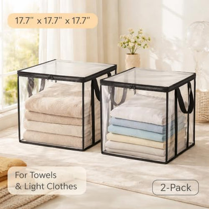 2-Pack Clear Storage Bag 17.7", Medium PVC Soft Organizer with Double Handles & Zipper, Waterproof for Blankets, Pillows, Laundry, Kids' Toys - size: Medium