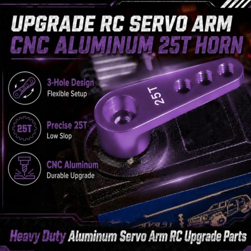 2PCS 25T Aluminum Servo Horn, 3-Hole RC Steering Arm for Futaba Savox MG995 | CNC Aluminum Servo Arm M3 Thread Adjustable Linkage 12mm 16mm 20mm Positions 1/8 1/10 RC Power HD MG996 Crawler Buggy Truck - color: Purple