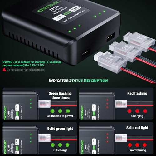 OVONIC D15 Dual LiPo Charger AC 15W 1.2A for 1S-3S LiPo RC Batteries