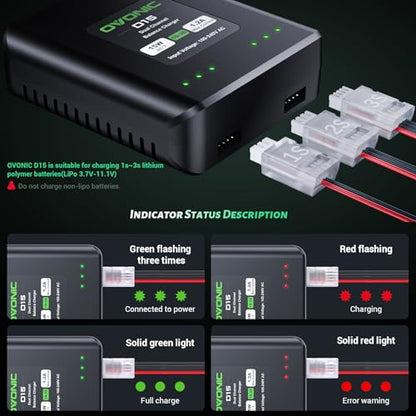 OVONIC D15 Dual LiPo Charger AC 15W 1.2A for 1S-3S LiPo RC Batteries