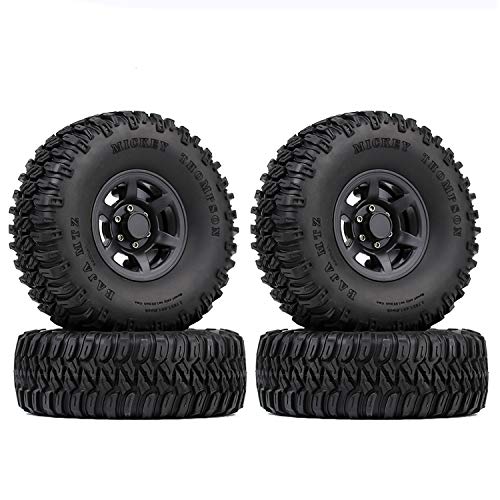 4PCS 1.55inch RC Tires Plastic Beadlock Rims RC Wheel Set Compatible with 1:10 RC Crawler Axial AX90069 D90 TF2 Tamiya CC01 LC70 MST JIMNY(Black) - color: 95mm-black