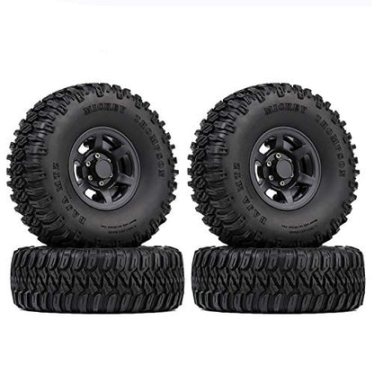 4PCS 1.55inch RC Tires Plastic Beadlock Rims RC Wheel Set Compatible with 1:10 RC Crawler Axial AX90069 D90 TF2 Tamiya CC01 LC70 MST JIMNY(Black) - color: 95mm-black