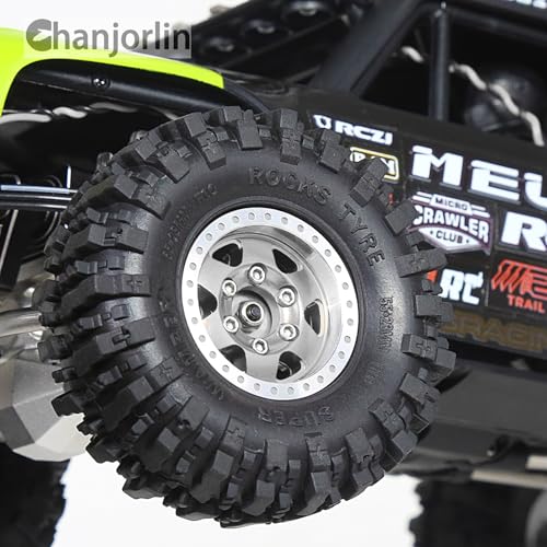 1/24 1/18 RC Crawler Tires and Beadlock Wheels Rims Offset -2.5mm 1.0 Super Soft Sticky Mud Terrain Rock Tyres OD 55mm For 1:24 1:18 Car Axial SCX24 FMS AX24 FCX18 FCX24 TRX4M 4Pcs (Silver) - color: Silver