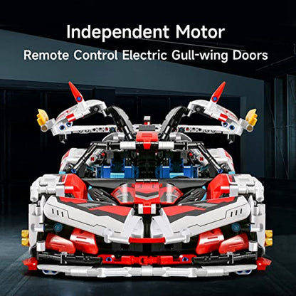 OWNONE 1 Super Car Building Kits - with Easy Drifting Wheels, Remote Control Function, Electric Gull-Wing Doors - Collectible 1:10 Scale Model Technique Car Building Blocks Set for Adults (2277 PCS)