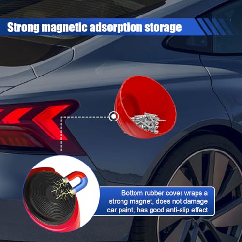 5.7 Inch Magnetic Nut Cup, Dual-Sided Magnetic Bowl, Curved Tool Tray Holds Up to 6 Lbs, Multi-Use Magnetic Parts Tray for Car Bolts Nuts Screws Small Parts Organizer(Red) - color: Red