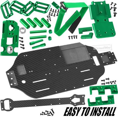 RC Carbon Fibre Chassis Armor Skid Plate Protecter Guard Upgrades Part for 1/10 Slash 4X4 4WD VXL,Front Center Rear Chassis Guard Plate,Green - color: Green(1set)
