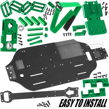 RC Carbon Fibre Chassis Armor Skid Plate Protecter Guard Upgrades Part for 1/10 Slash 4X4 4WD VXL,Front Center Rear Chassis Guard Plate,Green - color: Green(1set)
