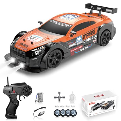 RC Drift Car 2.4GHz 1:16 Scale 4WD High Speed RC Drifting Car Remote Control Cars with LED Lights and Drifting Tires Racing Toy Cars for Adults Boys Girls Kids - color: Orange