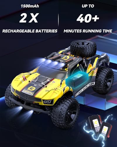 DEERC 9201E 1:10 RC Truck for Adults & Boys, 48 KPH 4WD Short Course RC Car | Functional Spare Tire, LED Lights, Metal Dog Bone, 2 Batteries, 40 Min, Hobby Grade All Terrain Remote Control Truck