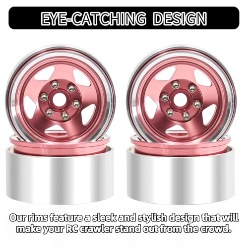 1.9 Beadlock Wheels, 4pcs Aluminum RC Rims with Positive Offset 12mm Hex for 1/10 RC Crawler Axial SCX10 II III 90046 AXI03007 Traxxas TRX4 TRX6 Redcat Gen8(Five models-Pink) - color: Five models-Pink