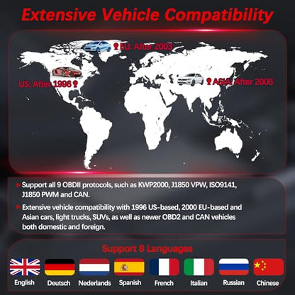 OBD2 Scanner Diagnostic Tool, Car Code Reader and Battery Tester | Checks engine light, reads and clears error codes and emissions readiness on OBD II vehicles since 1996 - color: Red
