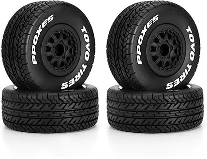 fujita 1/10 RC Racing Short Course Truck Tire & Off-Road Tyre Set Competible for ARRMA SENTON 3S Traxxas Slash4X4 Losi Tenacity Redcat HPI HSP RC Hort Course Truck Car（Black A） - color: Black a