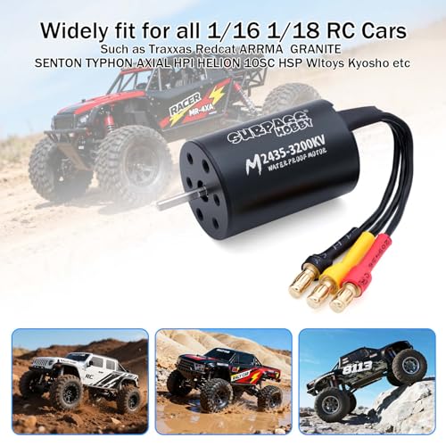SurpassHobby 2435 3200KV Brushless Motor High Speed Waterproof Shaft 2mm Motor and for 1/16 1/18 Remote Control Cars Trucks Off-Road Vehicle - style: Motor 3200kv