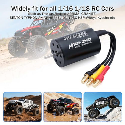 SurpassHobby 2435 3200KV Brushless Motor High Speed Waterproof Shaft 2mm Motor and for 1/16 1/18 Remote Control Cars Trucks Off-Road Vehicle - style: Motor 3200kv