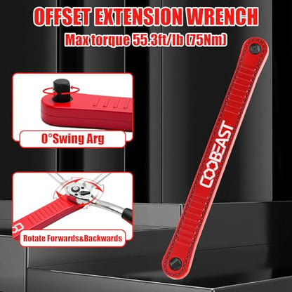 3/8" Offset Extension Wrench Impact Ready Socket Wrench Extender Tool（Red） | Versatile 1/4",3/8", 1/2" Square Drive Adapters,Universal Extensions Wrench,0° Swing Extender,for Small Place - color: Red