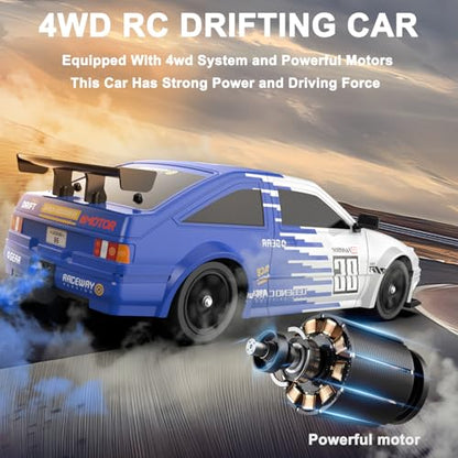 RC Drift Car Remote Control Car 2.4ghz 1/16 Scale 4WD High Speed RC Cars Vehicle with LED Lights Two Batteries and Drifting Tire Racing Sport Toy for Adults Boys Girls Kids Gift - color: G-blue-1