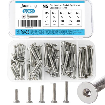 M5 x 20mm 25mm 30mm 35mm 40mm Flat Head Hex Socket Cap Screws Countersunk Bolts, Stainless Steel 304, Metric Allen Hex Drive, Bright Finish, Fully Threaded, Assortment Kit 50PCS - size: M5x20/25/30/35/40 mm