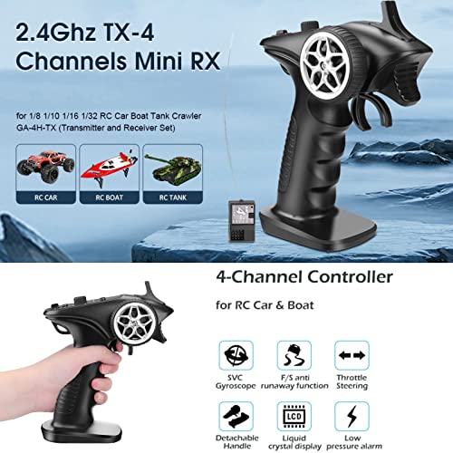 HTLNUZD 4H-TX 4CH 2.4GHz RC Radio System Transmitter with 4CH Controller Remote Control Receiver for RC Car, Boat, Tanks