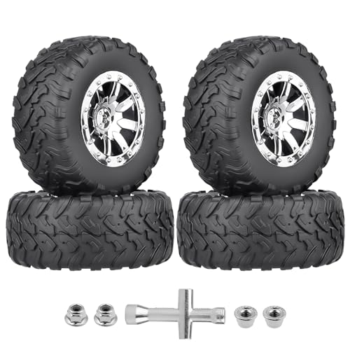 HobbyPark Pre-Glued RC Short Course Tires and Wheels Chrome 12mm Hex 1/10 Scale for Traxxas Slash 4x4 2wd Vxl BL-2S Redcat Blackout SC Pro TR10 Losi 22S SCT 3S 4S Lipo Brushless 4 Sets (Style A)