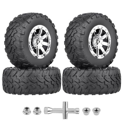 HobbyPark Pre-Glued RC Short Course Tires and Wheels Chrome 12mm Hex 1/10 Scale for Traxxas Slash 4x4 2wd Vxl BL-2S Redcat Blackout SC Pro TR10 Losi 22S SCT 3S 4S Lipo Brushless 4 Sets (Style A)