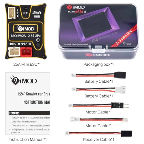 25A Waterproof Brushed ESC for 1/24 1/18 RC Crawler SCX24 AX24 TRX4M | RC Crawler Upgrade Part 2-3S LiPo Mini RC ESC Electronic Speed Controller(Purple) - color: Purple