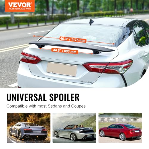 VEVOR GT Wing Car Spoiler, 46.3 inch Universal Spoiler, Compatible with Most Sedans and Coupes, High Strength ABS Material, Car Rear Spoiler Wing, Racing Spoiler BGW/JDM Drift Glossy Black - size: 46.3 Inch, style: ABS