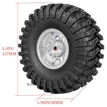RC 2.2" Beadlock Wheels Tires Set（4PCS for 1/10 SCX10 I II 90046 AXI03007 TRX4 TRX6 VS4-10 D90 Gen7 Gen8 MST CFX RC Crawler Car,2.2 Beadlock Wheels and Tires,Aluminium Wheel Rims,Silver - color: Silver- (Rc Wheels Tires)